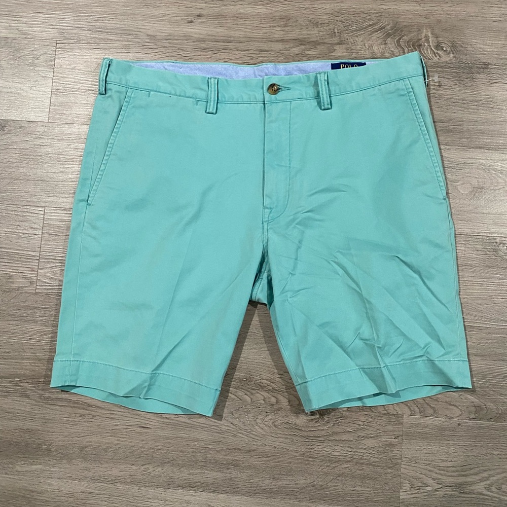 Ralph‎ Lauren Polo Chino Stretch Slim Fit Men's Aqua Flat Front Shorts